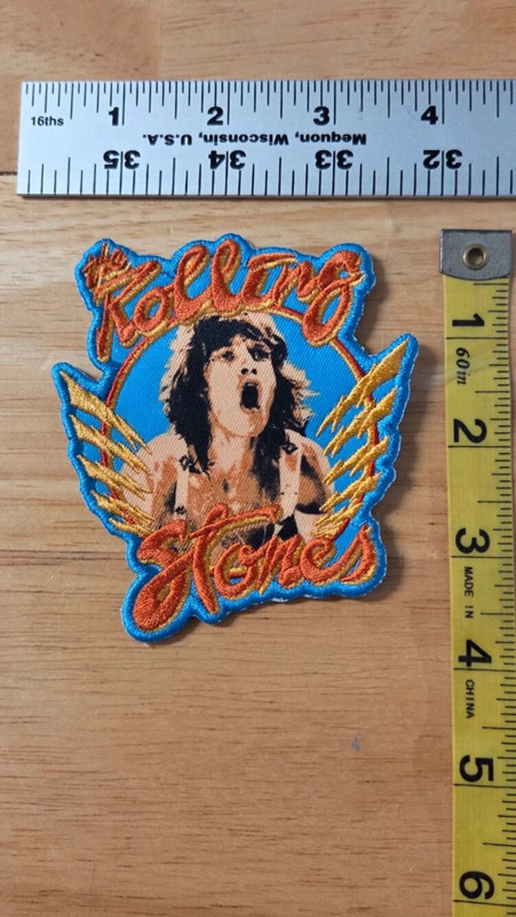 The Rolling Stones Patch Mick Orange Logo Wings Script Woven Sew On Merch New